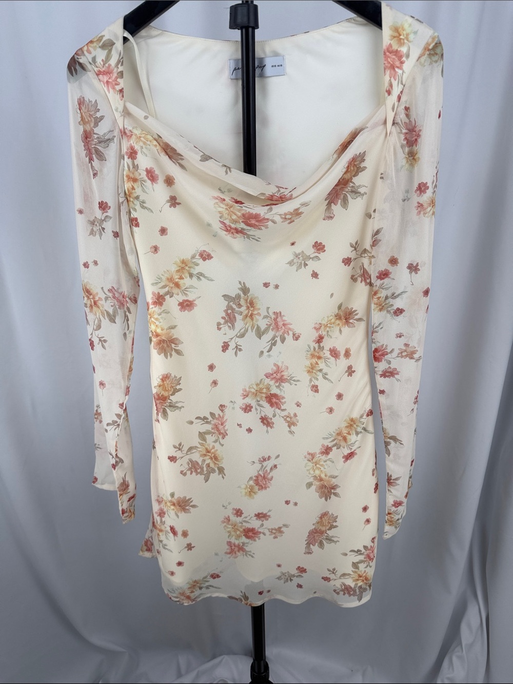 NWOT Petal + Pup Ivory Floral Mesh Long-Sleeve Mini Dress – Size XS